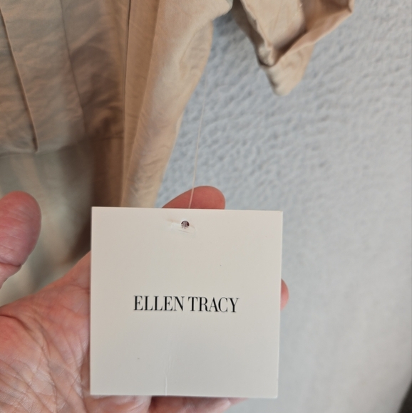 Ellen Tracy Midi Shirt Dress Sz M Tan Front Button Pockets Belted Casual Comfort - Picture 6 of 13